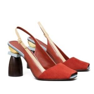 TB paprika beige color block peep toe 100mm